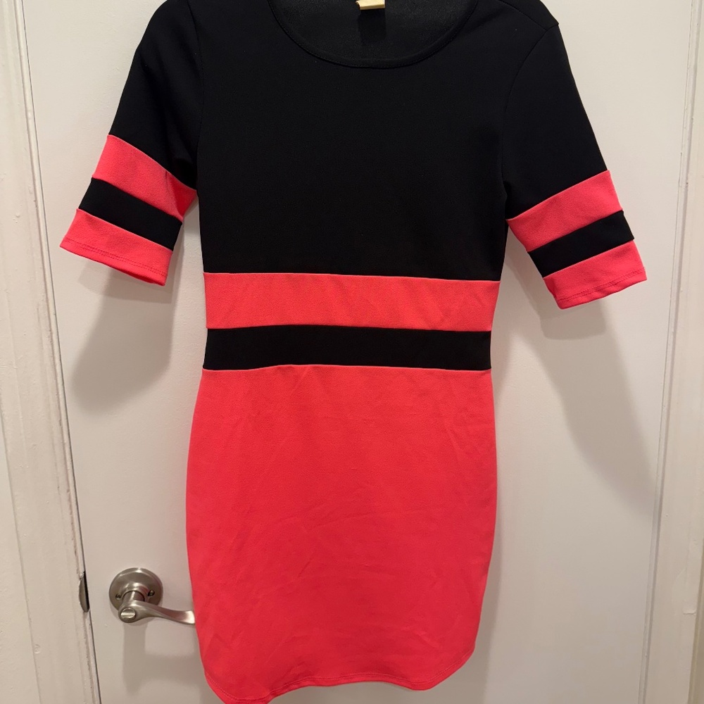 O Delilah Hot Pink and black striped bodycon dress